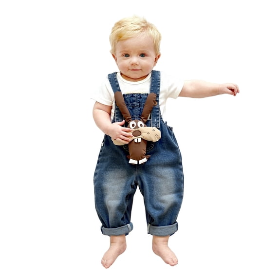 WAYUTE Toddler Overalls Denim Pants with Cute Animal Character Front Pocket for Girls and Boys Casual Daily Wear