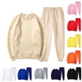 thumbnail image 1 of WAYUTE Toddler Big Kids Fall Outfits for Girls Long Sleeve Pullover Top and Joggers Sweatpants 2 Pcs Solid Color Fashion Clothing Set Casual Outdoor,Beige,Size 12-13 Y, 1 of 4