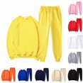 thumbnail image 1 of WAYUTE Toddler Big Kids Fall Outfits for Girls Long Sleeve Pullover Top and Joggers Sweatpants 2 Pcs Solid Color Fashion Clothing Set Casual Outdoor,Yellow,Size 6-7 Y, 1 of 4