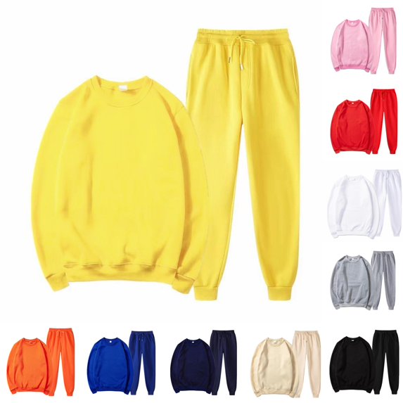 WAYUTE Toddler Big Kids Fall Outfits for Girls Long Sleeve Pullover Top and Joggers Sweatpants 2 Pcs Solid Color Fashion Clothing Set Casual Outdoor,Yellow,Size 6-7 Y