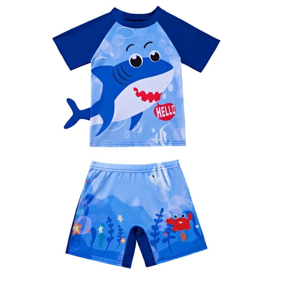 WAYUTE Toddler Boys Swim Set 3 Piece Short Sleeve Quick Drying Swim Shirt Shorts Rash Guard Bathing Suit Water Activities