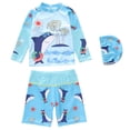 thumbnail image 1 of WAYUTE Toddler Boys Swimsuit 3 Piece Long Sleeve Rash Guard Swim Trunks Set Quick Drying Shark Printed Summer Beach Pool, 1 of 4