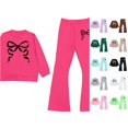 thumbnail image 1 of WAYUTE Toddler Girls Fall Outfits Bow Graphic Print Long Sleeve Pullover and Flare Pants Kids 2 Piece Soft Fashion Streetwear Clothes Sets Casual Daily Wear,Hot Pink,Size 3-4 Y, 1 of 4