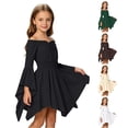 thumbnail image 1 of WAYUTE Toddler Girls Off the Shoulder Dresses High Elastic Waist Long Bell Sleeve Irregular Hem Solid Color Flared Dress Court Style Casual Holiday,Black,Size 5-6 Y, 1 of 7