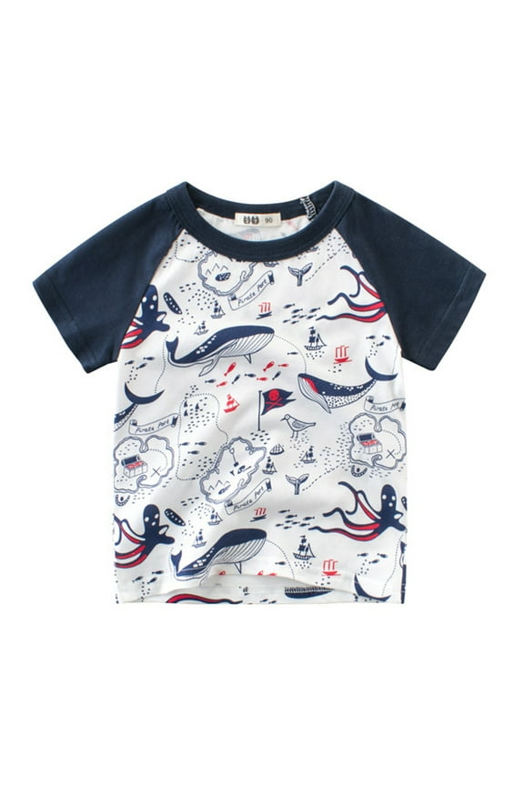 Toddler Kids Baby Boys Cartoon Sharks Dinosaur Short Sleeve Crewneck T Shirts Tops Tee Comfort Fit Summer Daily Wear