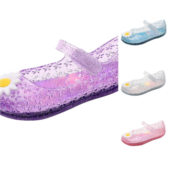 WAYUTE Toddler Kids Princess Shoes for Girls Birthday Jelly Sandals Glitter Dress Shoes for Casual Party Wedding,Purple,4-4.5 Years