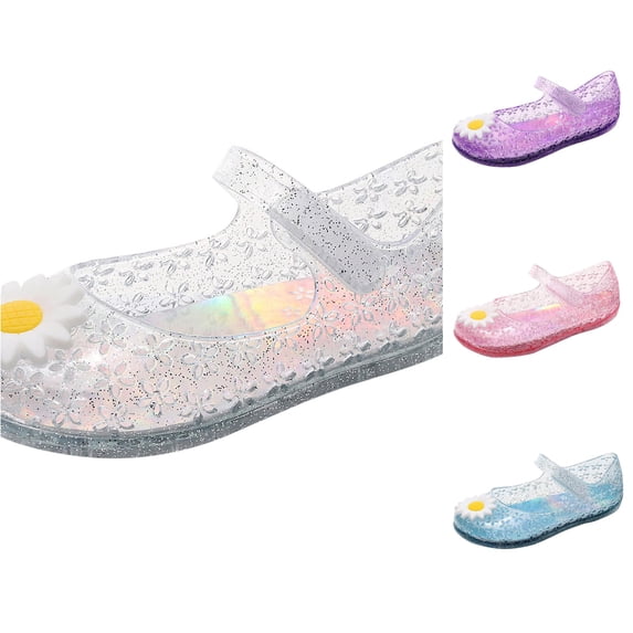 WAYUTE Toddler Kids Princess Shoes for Girls Birthday Jelly Sandals Glitter Dress Shoes for Casual Party Wedding,White,7-8 Years