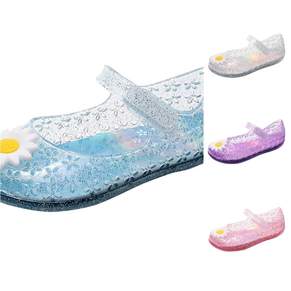 WAYUTE Toddler Kids Princess Shoes for Girls Birthday Jelly Sandals Glitter Dress Shoes for Casual Party Wedding,Blue,7-8 Years