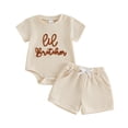 thumbnail image 1 of WAYUTE Toddler Boy Clothes Matching Short Sleeve Knit Romper and Drawstring Shorts Baby Summer Outfits Casual Clothes Sets, 1 of 4