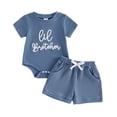 thumbnail image 1 of WAYUTE Toddler Boy Clothes Matching Short Sleeve Knit Romper and Drawstring Shorts Baby Summer Outfits Casual Outfit Sets, 1 of 4