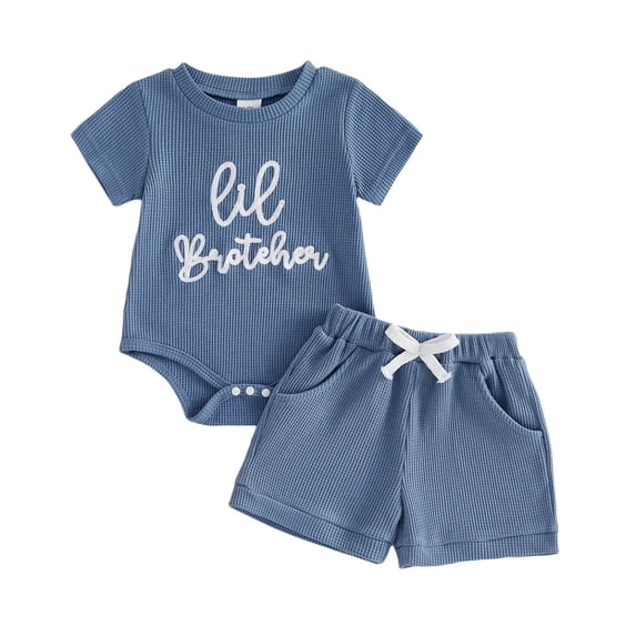 WAYUTE Toddler Boy Clothes Matching Short Sleeve Knit Romper and Drawstring Shorts Baby Summer Outfits Casual Outfit Sets