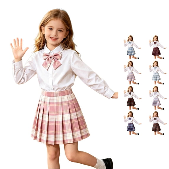 WAYUTE Uniform Skirts for Girls Pink Plaid Pleated Short Skirt High Waisted Tartan A Line Skirt for Little Kids Casual School,10-11 Y