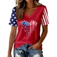 thumbnail image 1 of WAYUTE Women'S Shirts Stripes & Stars Pattern Heart Print V Neck Short Sleeve Celebrate America'S 250Th Anniversary For 4Th Of July Holiday Versatile Tees,Red,Xl, 1 of 4