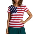 thumbnail image 1 of WAYUTE Women Shirts Us National Flag Print Alternating Red And White Short Sleeve Crew Neck Celebrate America'S 250Th Anniversary For 4Th Of July Theme Park Visit Elastic Tee,Red,M, 1 of 4