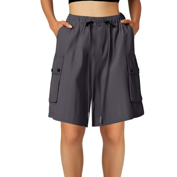 WAYUTE Women Shorts Cargo Shorts Summer Thin Breathale Elastic Waisted Wide Leg Mid Pants Casual Cropped Pants