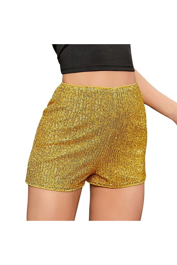 Women Shorts High Waist Casual Shorts Hot Pants High Elastic Sequins Bar Performance Clothing Shorts