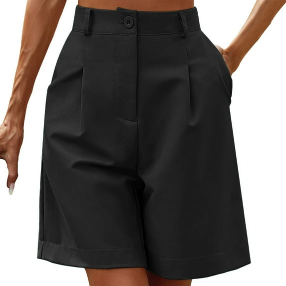 WAYUTE Women Shorts Shorts Casual Elastic Waist Wide Leg Shorts Knee Length Summer Shorts with Pockets Solid Color Pants