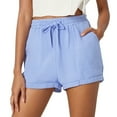 thumbnail image 1 of WAYUTE Women Shorts Solid Color Casual Drawstring Pocket Shorts Stylish Plain Weave Beach Shorts, 1 of 9