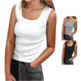 thumbnail image 1 of WAYUTE Women Tank Tops Ribbed U Neck Wide Strap Camisole Tops Stretch Slim Sleeveless Basic Layering Shirts for Summer Office Going Out Casual Daily Wear,White,L, 1 of 5