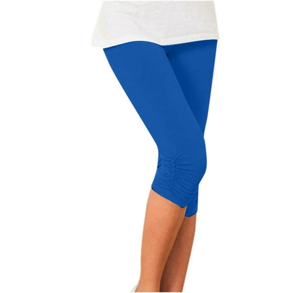 WAYUTE Women's Leggings High Waisted Casual Fashion Elastic Pleated Cropped Pencil Shorts Stretchy Fit for Workout 2XL
