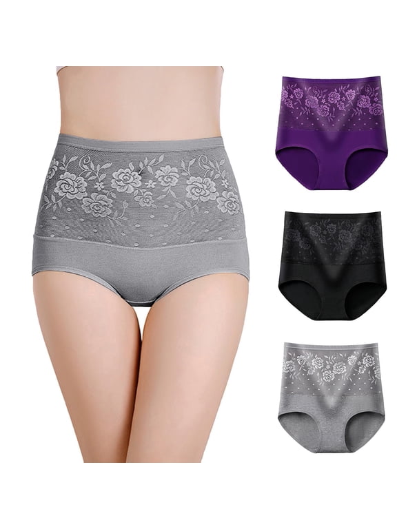 Women's Shapewear 3 Pack Mixed Color Cotton High Waisted Jacquard Solid Color Stretchy Seamless Shapewear Paties Underwear,Beige,L