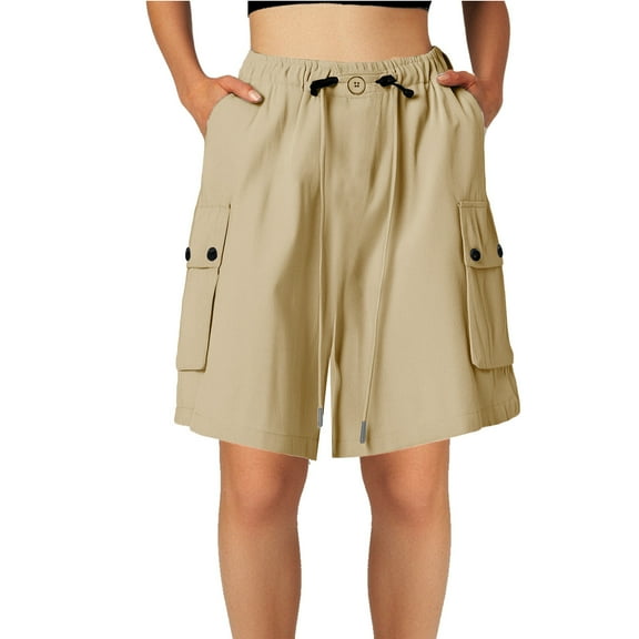 WAYUTE Women's Shorts Cargo Shorts Summer Thin Breathale Elastic Waisted Wide Leg Mid Pants Casual Cropped Pants