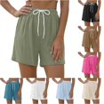 thumbnail image 1 of WAYUTE Women's Shorts Casual High Waist Loose Thin Breathable Solid Color Summer Shorts with Drawstring and Pockets Beach Outdoor,Army Green,XL, 1 of 7
