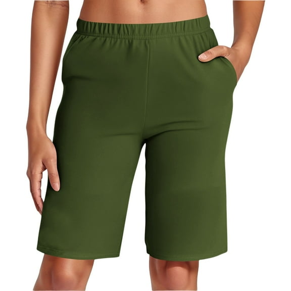 WAYUTE Women's Shorts Casual Stretch Waist Shorts for Summer Comfortable Elastic Waistband with Pockets Solid Color Shorts