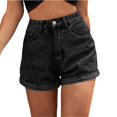 thumbnail image 1 of WAYUTE Women's Shorts Elastic Waist Drawstring Casual High Waist Rugged Denim Shorts Fashion, 1 of 6