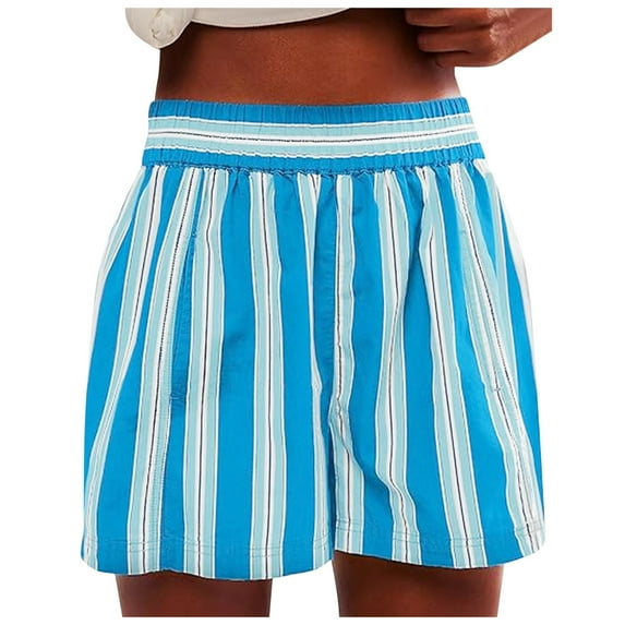 WAYUTE Women's Shorts Fashion Striped Casual Elastic Waist Shorts with Pockets Outwear Daily Loose Shorts