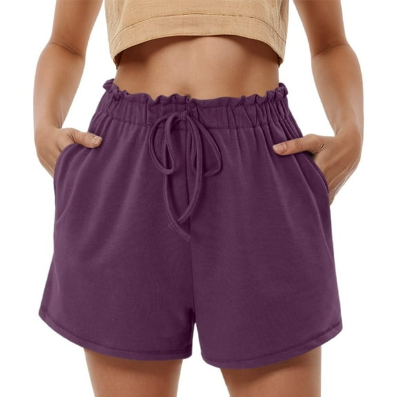 WAYUTE Women's Shorts High Waisted Loose Shorts with Drawstring Comfortable Casual Summer Vacation Solid Color Shorts