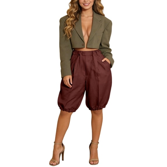 WAYUTE Women's Shorts Trendy Loose Boho Palazzo Shorts Elastic Waisted Baggy Formal Bussiness Durable for Summer Daily Wear