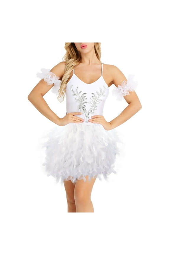 Women's Skirts Elastic Waist Ballet Dance Stage Performance Clothing Feather Half Body Skirt Stretchy Short Skirt Theme Party Evening Holiday Skirt