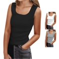 thumbnail image 1 of WAYUTE Women's Tank Tops Ribbed U Neck Wide Strap Camisole Tops Stretch Slim Sleeveless Basic Layering Shirts for Summer Office Going Out Casual Daily Wear,Black,XL, 1 of 5