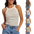 thumbnail image 1 of WAYUTE Women's Tank Tops Striped Ribbed Halter Tank Top Sleeveless Stretch Slim Fit Summer Beach Layering Camisole Shirt Versatile Casual Daily Wear,Beige,M, 1 of 5