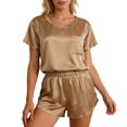 thumbnail image 1 of WAYUTE Womens 2 Piece Outfits Summer Short Sleeve Solid Color Satin Soft Shorts Casual Comfortable Relaxing Home Wear Outfit, 1 of 5