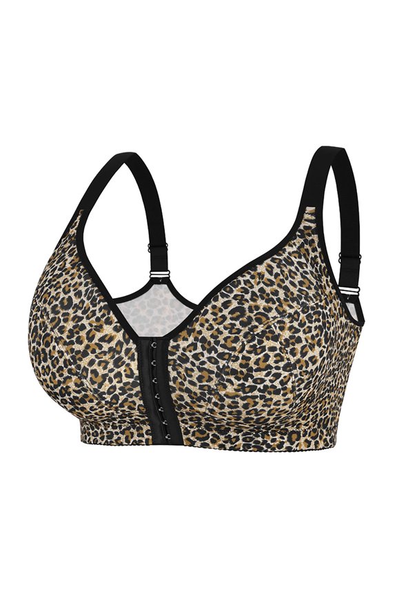 Womens Bras Plus Size Leopard Front Buttoned Backless Comfort Everday Bra with Adjustable Shoulder Straps Seamless Bra
