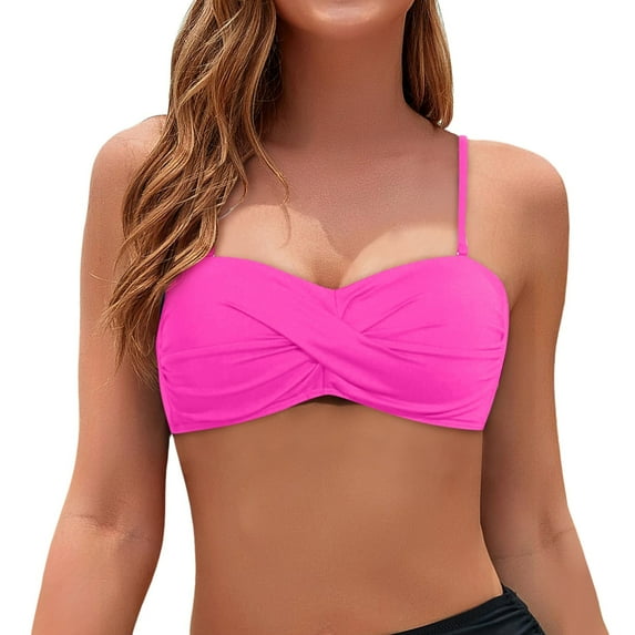 WAYUTE Womens Bras Solid Color Detachable Bandeau Straps Bikini Comfortable Summer Beach Swimsuit Top
