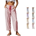 thumbnail image 1 of WAYUTE Womens Casual Pants with Drawstring and Pockets Striped Print Straight Leg Loose Fit Comfortable Trousers Versatile Outdoor,Red,2XL, 1 of 5