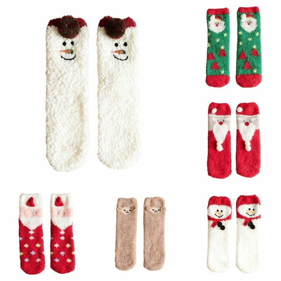 WAYUTE Womens Christmas Slipper Crew Socks Santa Pattern Thick Warm Cozy Soft Lined Socks for Sleeping Indoor Holiday Party Wear