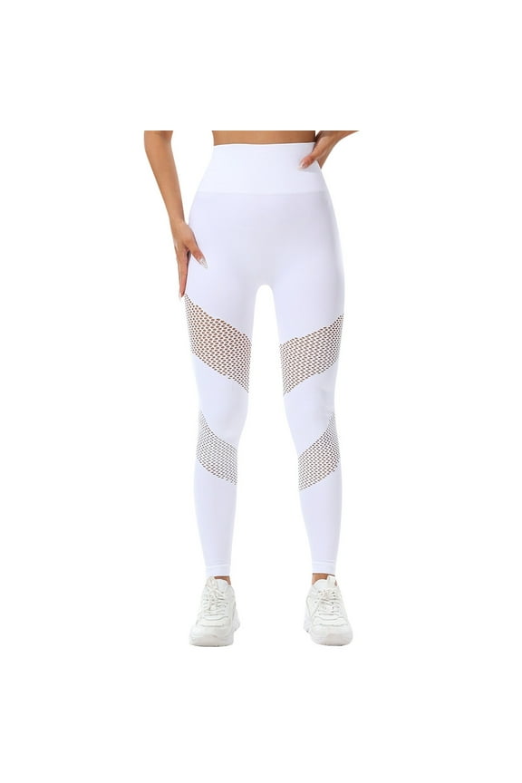 Womens Leggings High Waisted Hollow Mesh Breathable Seamless Lifting Sports Pants Stretchy Fit Workout M
