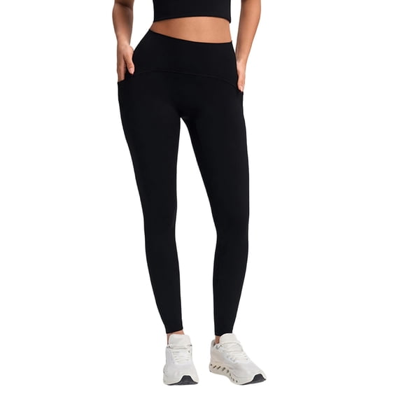 WAYUTE Womens Leggings Tummy Control Casual Stretchy Fit Solid Color Trousers with Pockets for Sports Running