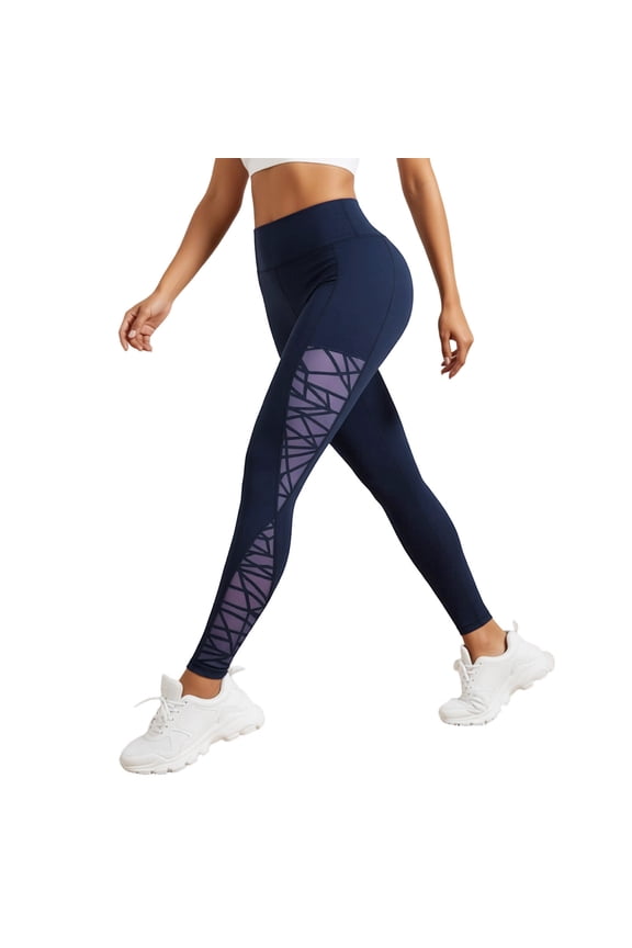 Womens Leggings Tummy Control Tights with Mesh Panels and Side Pockets for Ladies Seamless Stretchy Fit Daily Wear M