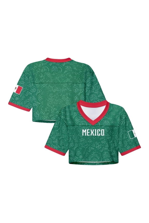 Womens Mexico Soccer T-Shirts V Neck Short Sleeve with Flag Colors Design Graphic Cropped Top Breathable Fashion Performance Tee,Green,M