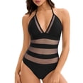 thumbnail image 1 of WAYUTE Womens One Piece Swimsuits Mesh Rash Guard Slim Fit Deep V Neck Sheer Trendy Tummy Control Solid Color Swimwear, 1 of 6