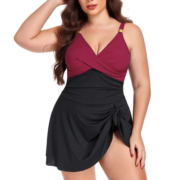 WAYUTE Womens One Piece Swimsuits Plus Size Solid Color Full Coverage Summer Beachwear Figures Fit Tummy Control Swimwear