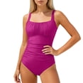 thumbnail image 1 of WAYUTE Womens One Piece Swimsuits Solid Color Square Neck Monokini Full Coverage Rash Guard Stretch Tummy Control Swimwear, 1 of 4