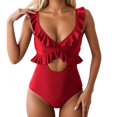 thumbnail image 1 of WAYUTE Womens One Piece Swimsuits Swimsuit for Ruffle Bathing Suit V Neck Ruched Swim Suit Cutout Swimwear, 1 of 7