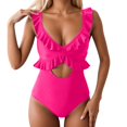 thumbnail image 1 of WAYUTE Womens One Piece Swimsuits Swimsuit for Ruffle Bathing Suit V Neck Ruched Swim Suit Cutout Swimwear, 1 of 7