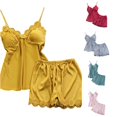 thumbnail image 1 of WAYUTE Womens Pajama Sets Satin Strappy Lace Cami Tops and Shorts Pajamas for Women Solid Color Pjs Set Loungewear Casual,2XL, 1 of 4